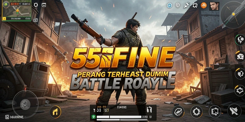 Gameplay intens dan mendebarkan dari 55FIVE dalam pertempuran Battle Royale.