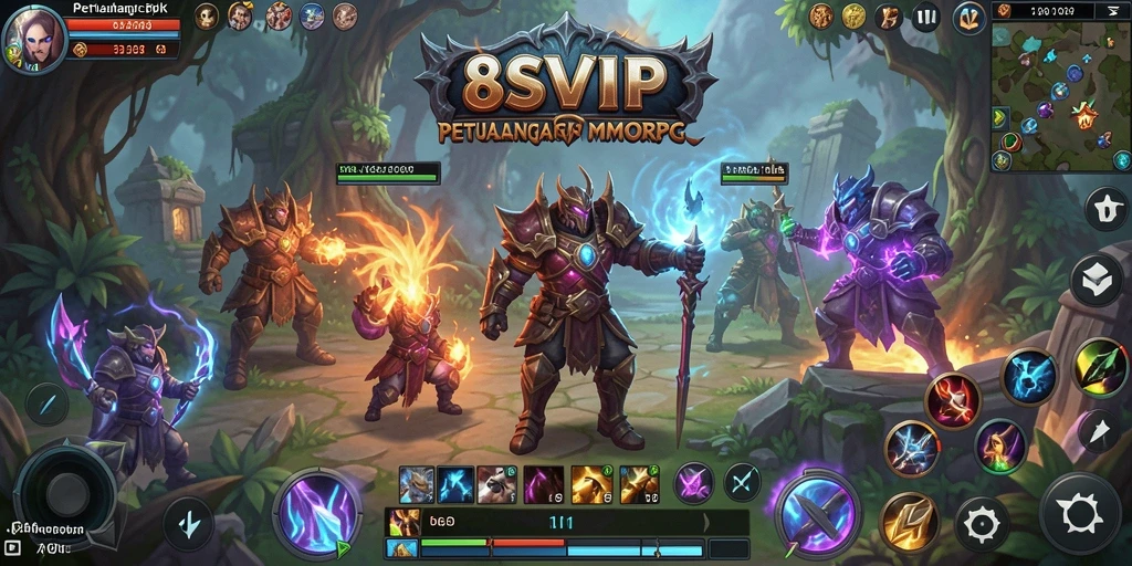 Screenshot gameplay 8SVIP menunjukkan pertempuran seru dalam dunia MMORPG.