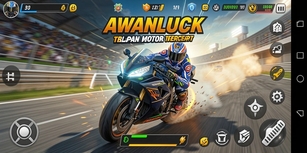Tampilan menarik dari gameplay balapan motor di AWANLUCK.