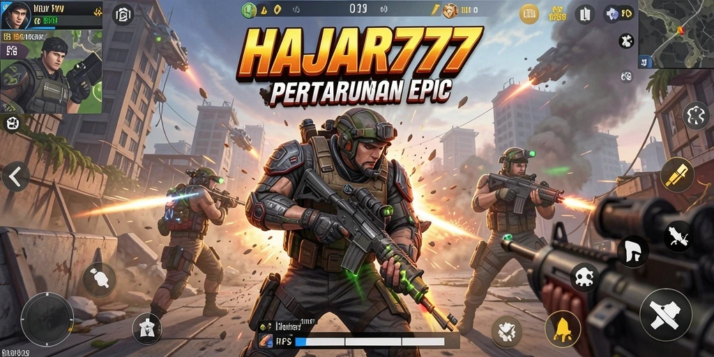 Gameplay seru HAJAR777 dengan adu tembak menegangkan.