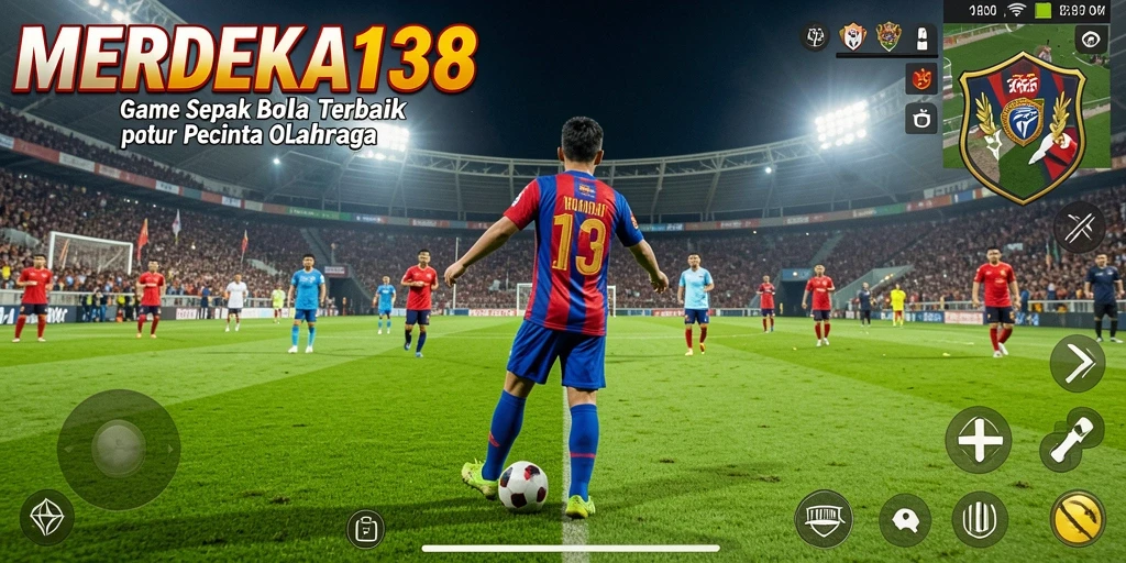 Screenshot gameplay <strong>MERDEKA138</strong> menunjukkan aksi menegangkan di lapangan sepak bola.