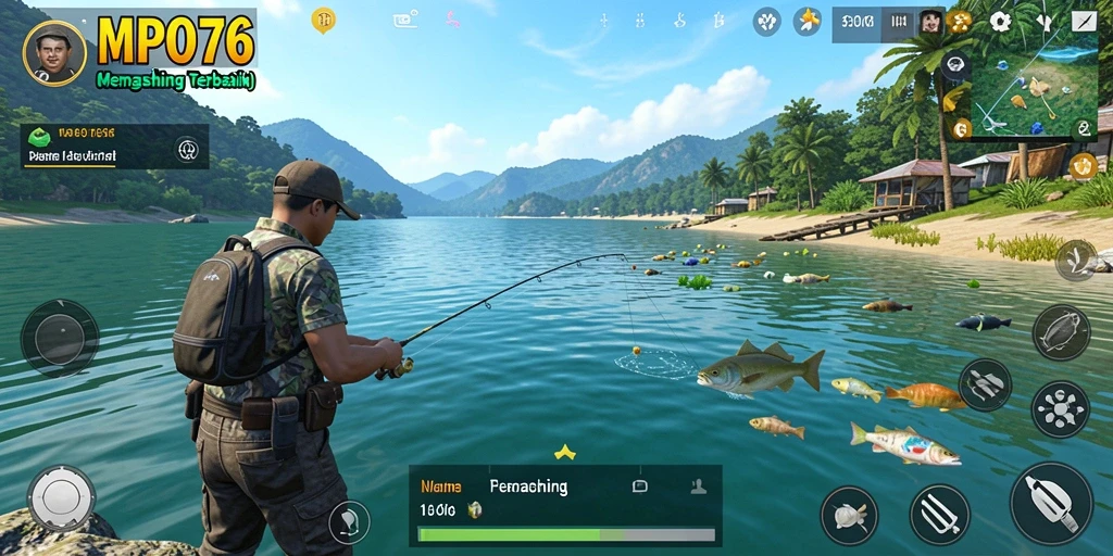 Screenshot MPO76 menampilkan gameplay memancing yang realistis dan menarik.