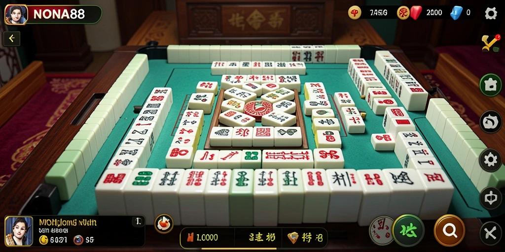 Gameplay NONA88 yang menarik dengan ubin Mahjong berwarna-warni.