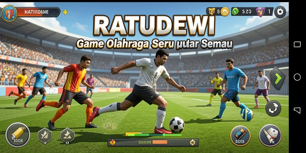 Screenshot gameplay RATUDEWI menunjukkan aksi seru pertandingan olahraga.