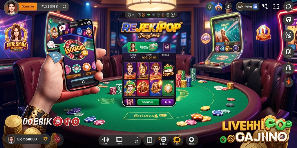 Screenshot gameplay REJEKIPOP yang menunjukkan suasana Live Casino yang mendebarkan.