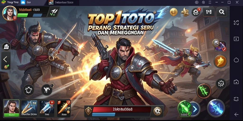 Tangkapan layar utama gameplay TOP1TOTO yang menunjukkan pertempuran strategi.